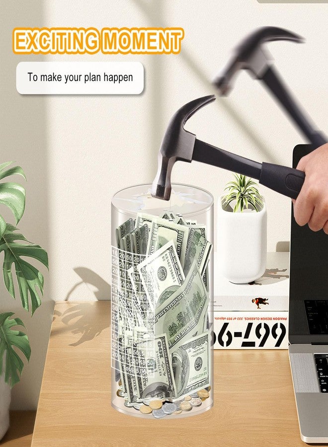 CAPHONT Clear Piggy Bank, Acrylic Unopenable Money Box Must Broken to Open Challenge Bank for Girls and Boys Money Box with Counter (5,000 Dollars, Medium) - Image 5